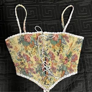 Floral Pattern Lace Up Top